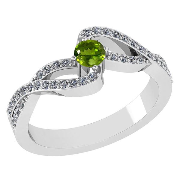Certified 0.61 CTW Peridot And Diamond 14k White Gold H