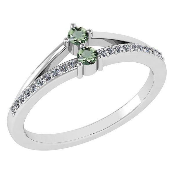 Certified 0.22 Ctw Green Amethyst And Diamond 14k White