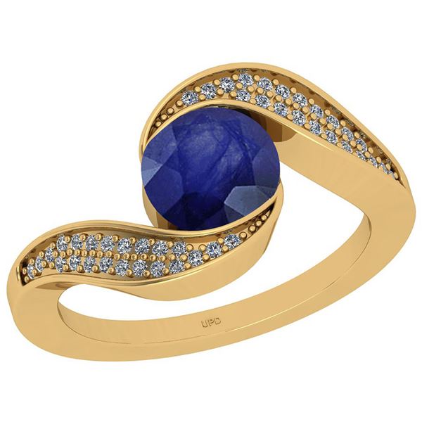 Certified 1.22 Ctw I2/I3 Blue Sapphire And Diamond 14K