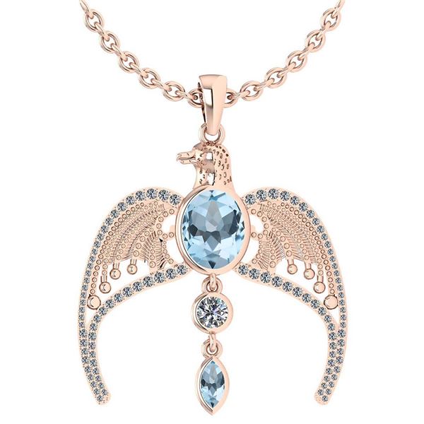 Certified 3.41 Ctw Aquamarine And Diamond Eagle Necklac
