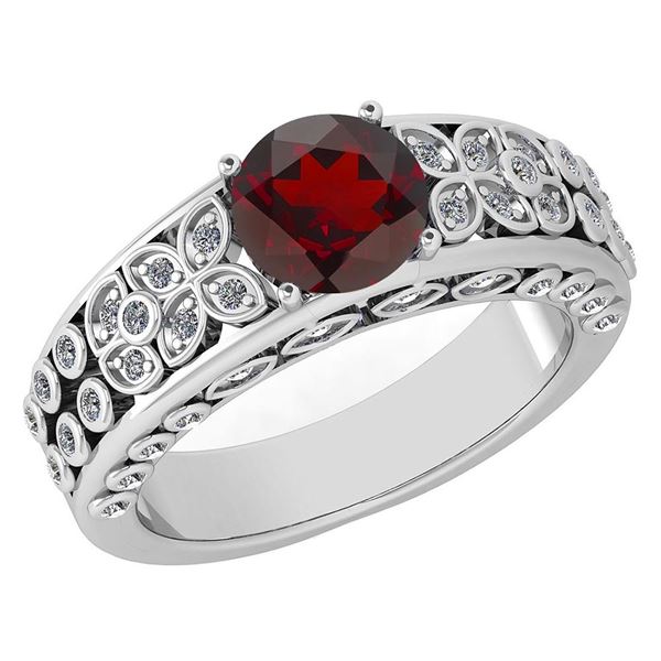 Certified 1.57 Ctw Garnet And Diamond Wedding/Engagemen