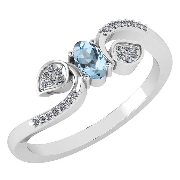 Certified 0.28 CTW Aquamarine And Diamond 14k White Gol