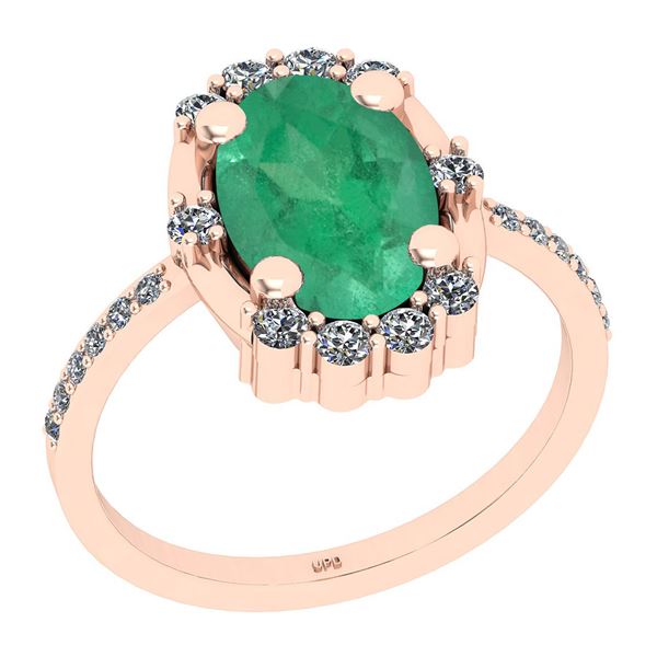 Certified 0.86 Ctw SI2/I1 Emerald And Diamond 14K Rose