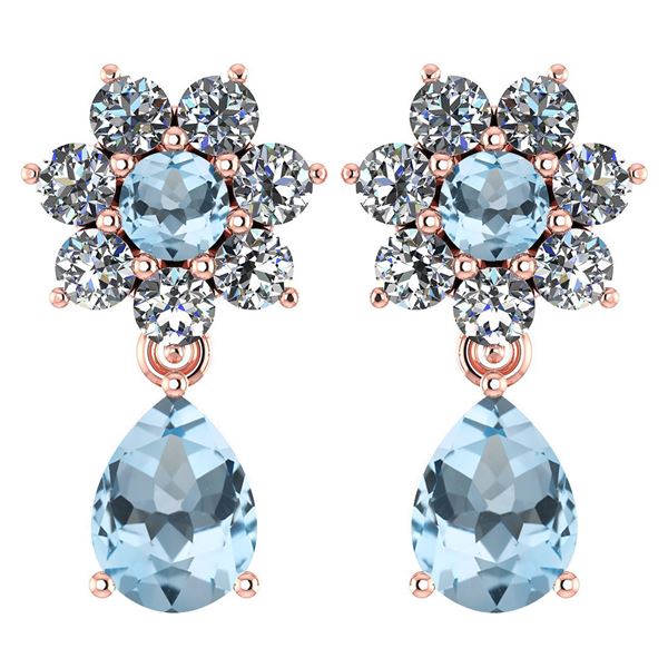 Certified 4.86 Ctw Aquamarine And Diamond 14k Rose Gold