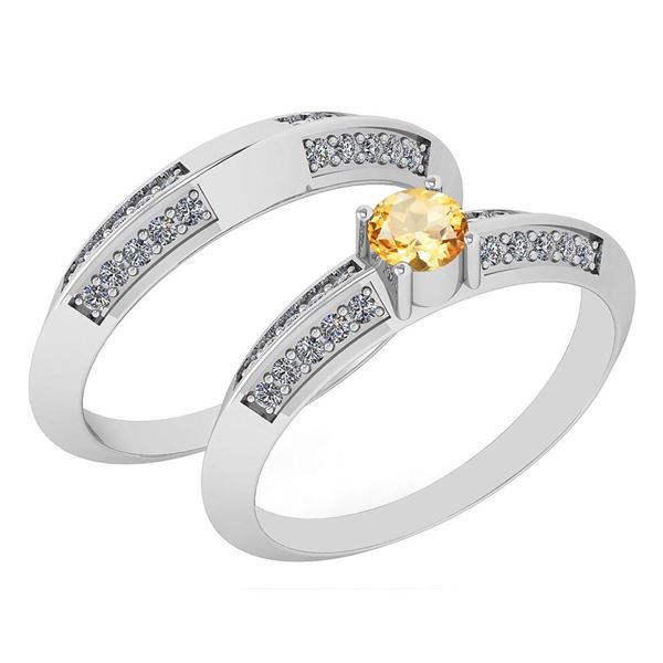 Certified 0.55 Ctw Citrine And Diamond VS/SI1 2 Pcs Rin