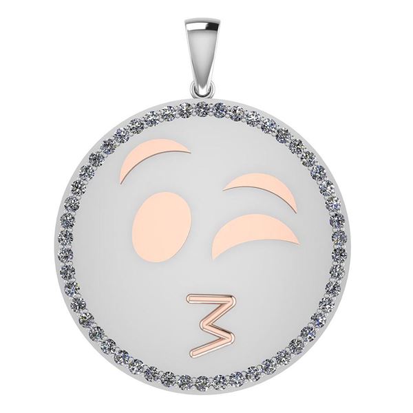 Certified 0.90 Ctw Diamond Smiley 18K White Gold Pendan