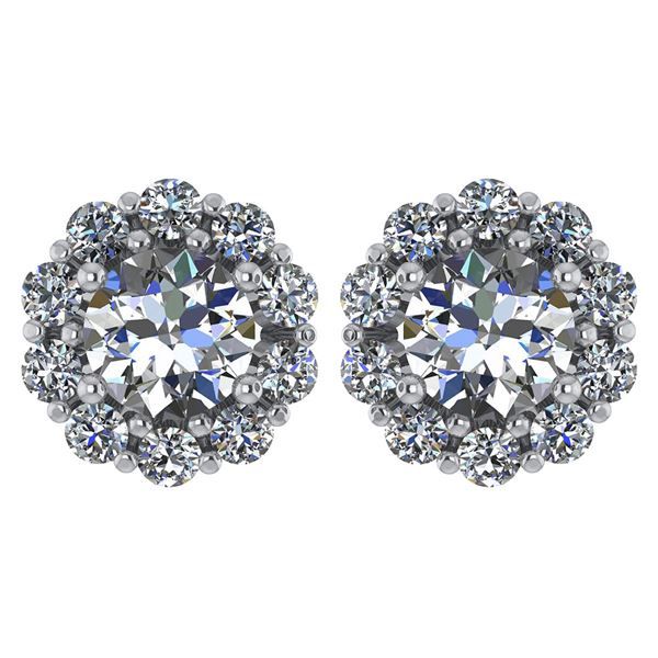 Certified 2.30 Ctw Diamond 14k White Gold Halo Stud Ear