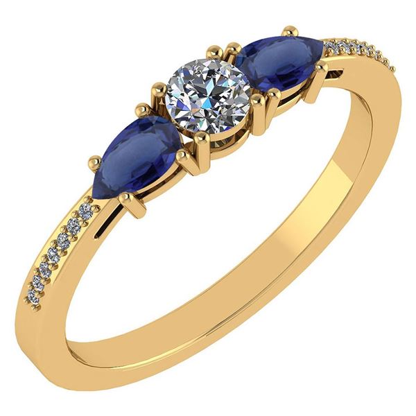 Certified 0.77 Ctw Blue Sapphire And Diamond 14k Yellow