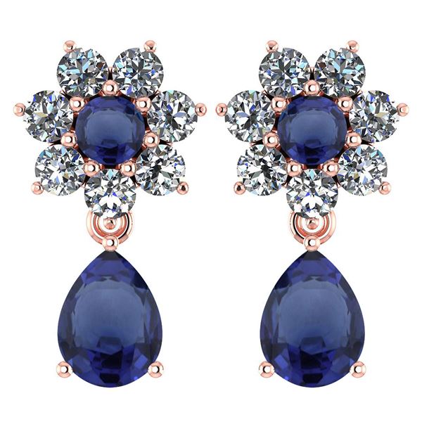 Certified 4.86 Ctw Blue Sapphire And Diamond 14k Rose G