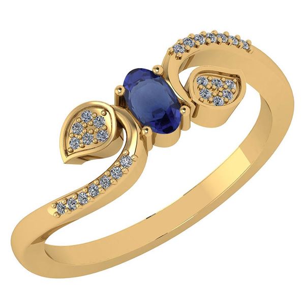 Certified 0.28 CTW Blue Sapphire And Diamond 14k Yellow