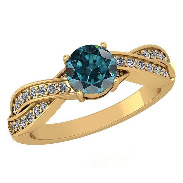 Certified 1.05 Ctw Treated Fancy Blue Diamond And White