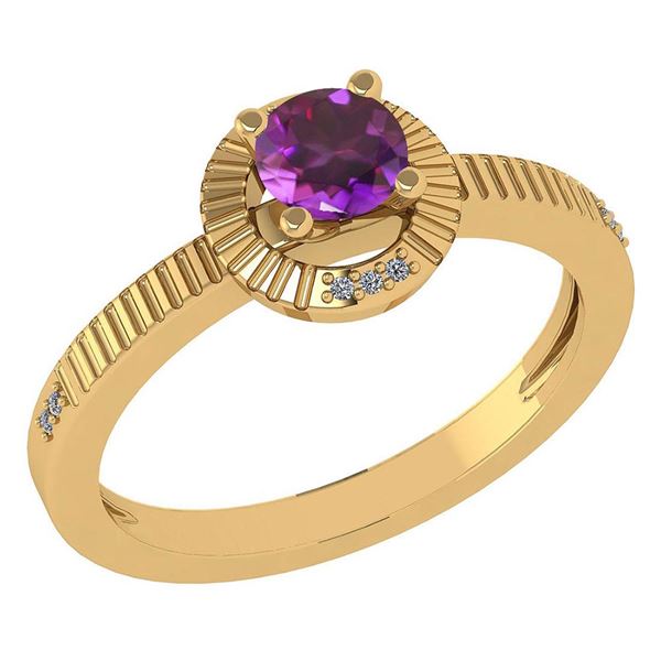 Certified 0.37 Ctw Amethyst And Diamond 14k Yellow Gold