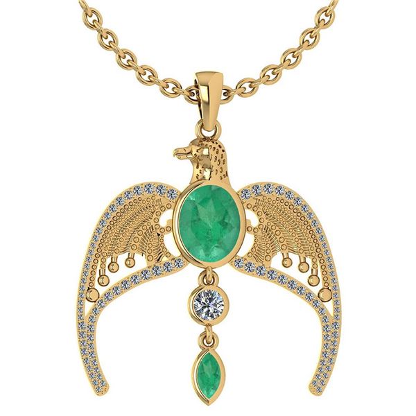 Certified 3.41 Ctw Emerlad And Diamond Eagle Necklace F
