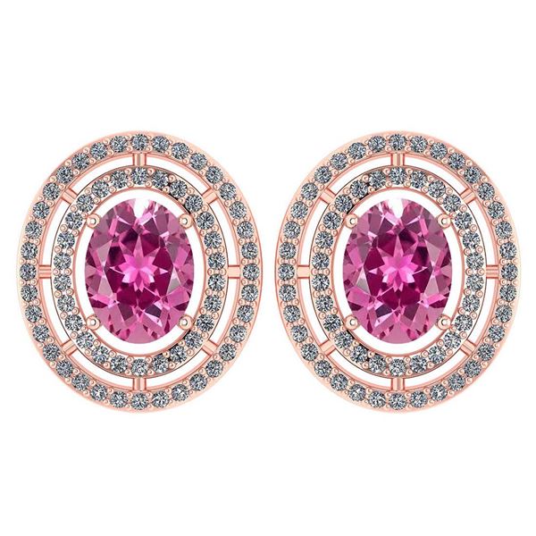 Certified 3.12 Ctw Pink Tourmaline And Diamond 18K Rose