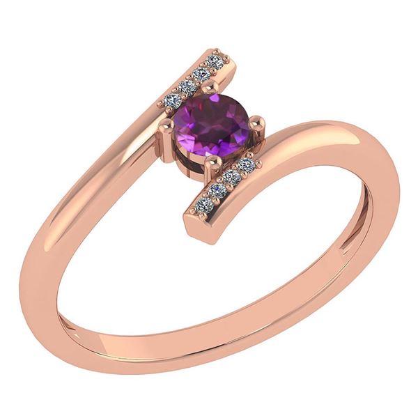 Certified 0.27 Ctw Amethyst And Diamond 14k Rose Gold H