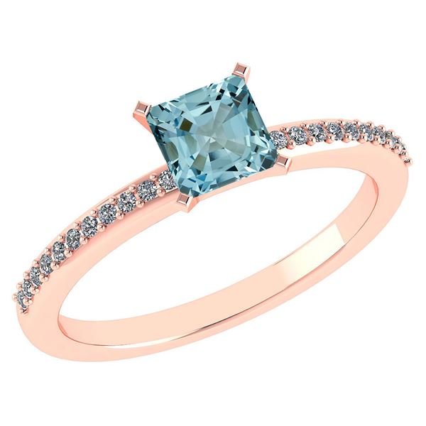 Certified 0.86 Ctw Aquamarine And Diamond 18k Rose Halo
