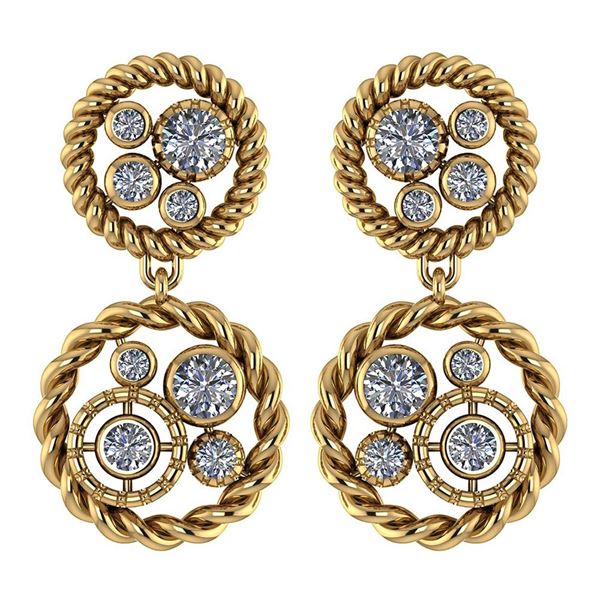 Certified 1.74 Ctw Diamond 14K Yellow Gold Halo Stud Ea