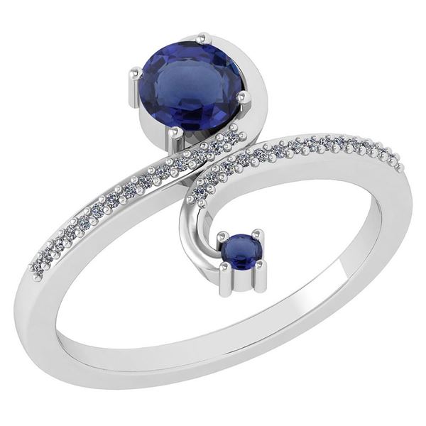 Certified 0.85 Ctw Blue Sapphire And Diamond 14k White