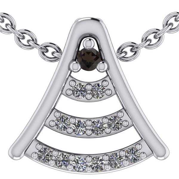 Certified 0.075 Ctw Smoky Quarzt And Diamond 14k White