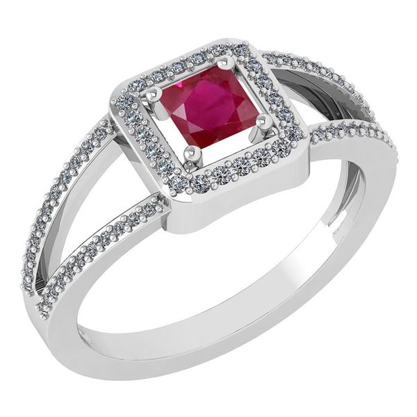 Certified 0.61 Ctw Ruby And Diamond 18k White Gold Halo
