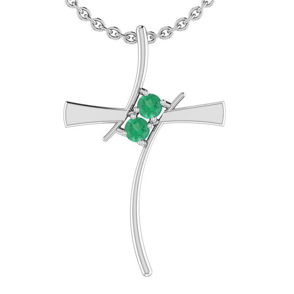 Certified 0.20 Ctw Emerald 14K White Gold Cross Pendant