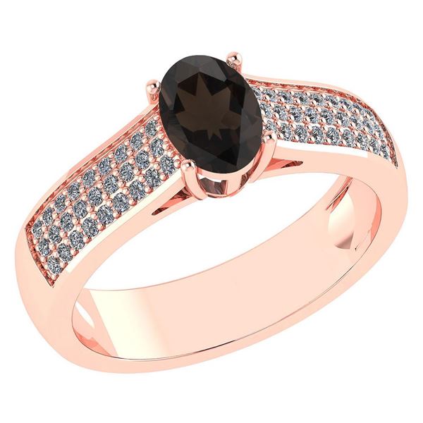 Certified 1.2Ctw Smoky Quarzt And Diamond 14k Rose Gold