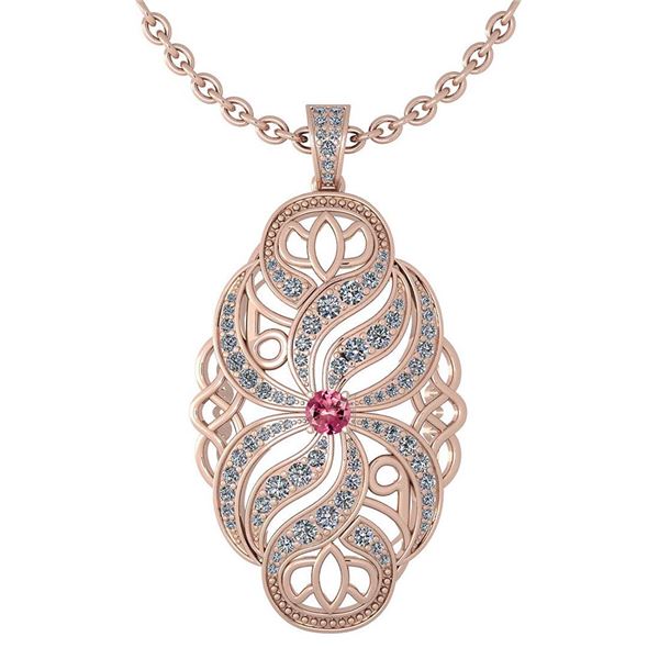 Certified 1.37 Ctw Pink Touramline And Diamond Necklace