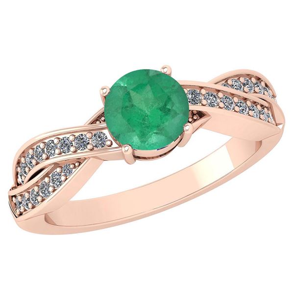 Certified 1.05 Ctw Emerald And Diamond 14K Rose Gold Ha