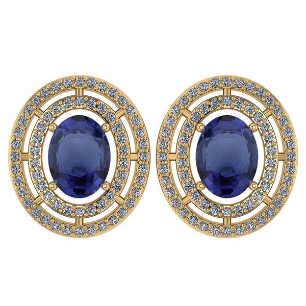 Certified 3.12 CTW Blue Sapphire And Diamond 14k Yellow