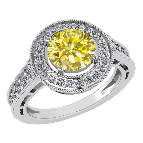 Certified 1.71 Ctw Treated Fancy Yellow Diamond 18K Whi