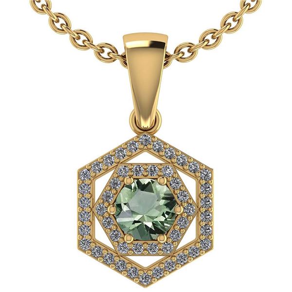Certified 0.69 Ctw Green Amethyst And Diamond 18K Yello