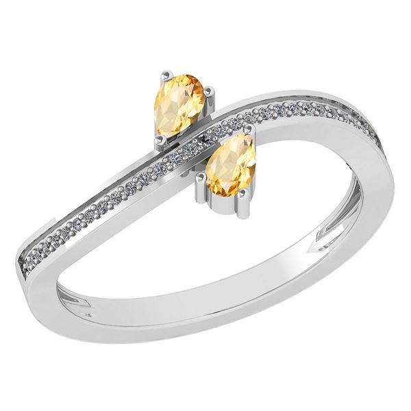 Certified 0.50Ctw Citrine And Diamond 18K White Gold Ri