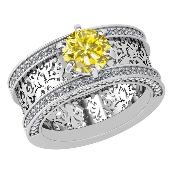 Certified 1.79 Ctw Fancy Yellow Diamond And White G-H D