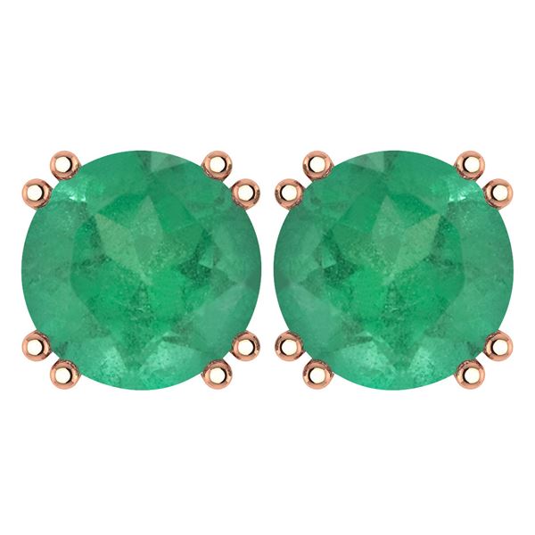Certified 6.00 Ctw Genuine Emerald 14K Rose Gold Stud E