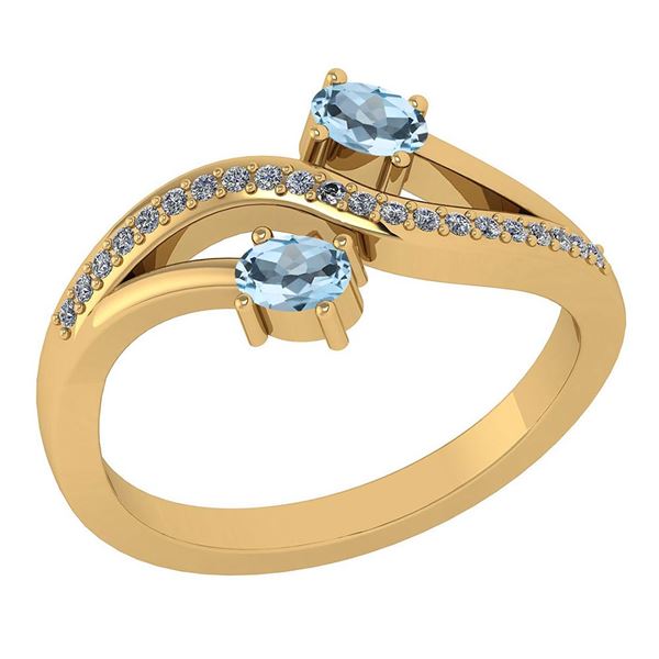 Certified 0.53 Ctw Aquamarine And Diamond 14k Yellow Go
