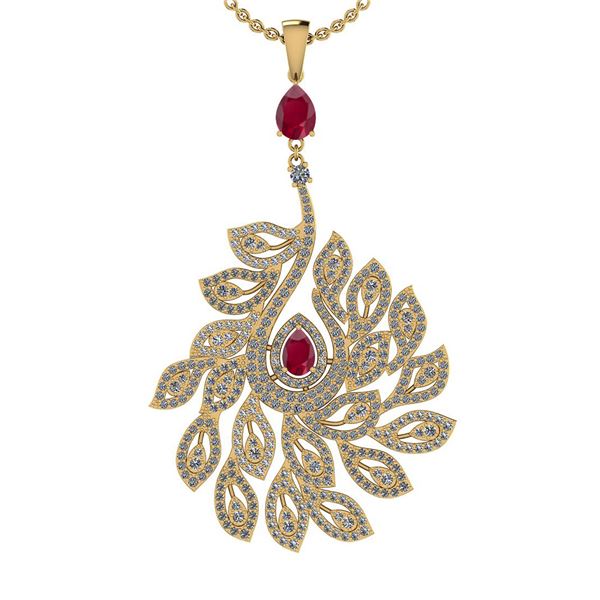 Certified 3.99 Ctw SI2/I1 Ruby And Diamond 14K Yellow G