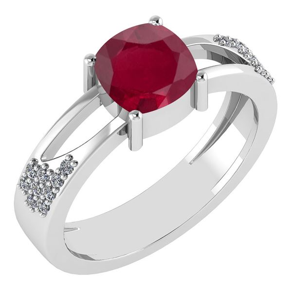 Certified 1.14 Ctw Ruby And Diamond 14k White Gold Halo