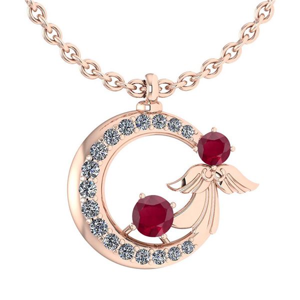 Certified 1.14 Ctw Ruby And Diamond Tiny Angel Necklace