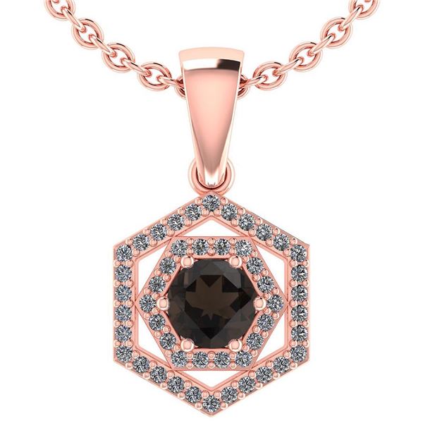Certified 0.69 Ctw Smoky Quarzt And Diamond 18K Rose Go