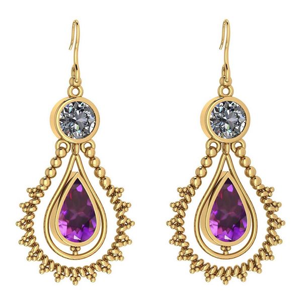 Certified 5.18 Ctw Amethyst And Diamond SI2/I1 Dangling