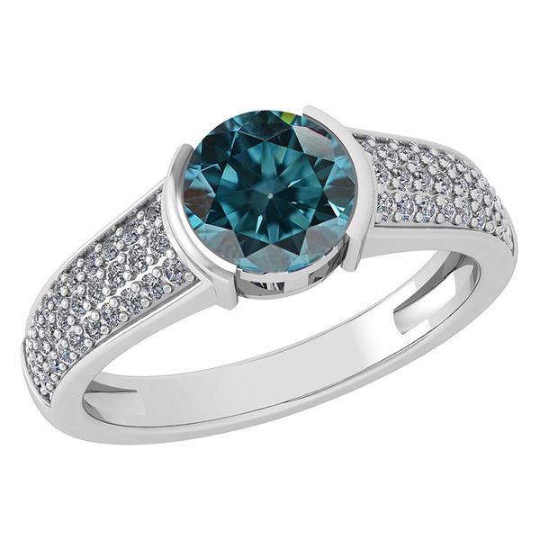 Certified 1.55 Ctw Treated Fancy Blue Diamond And White