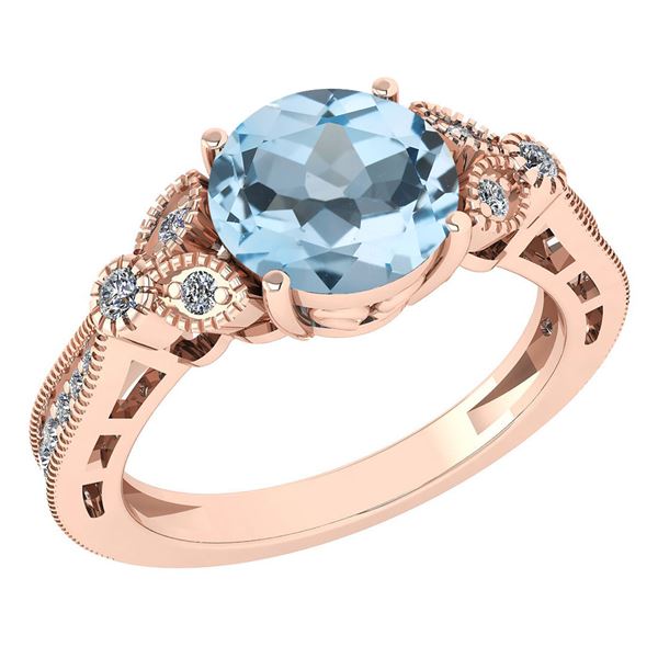 Certified 1.49 Ctw Aquamarine And Diamond 18K Rose Gold