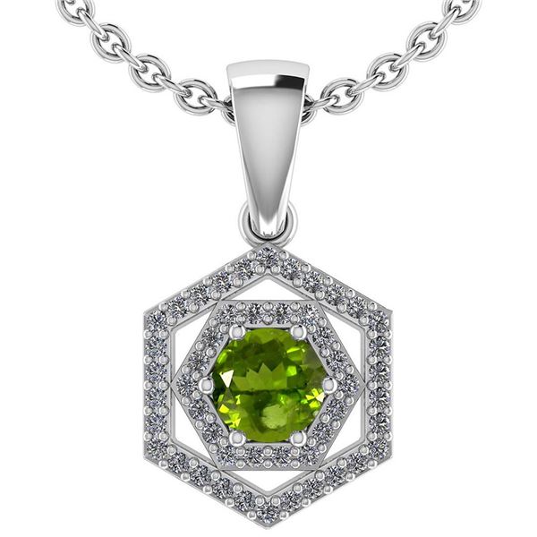 Certified 0.69 Ctw Peridot And Diamond 18K White Gold H