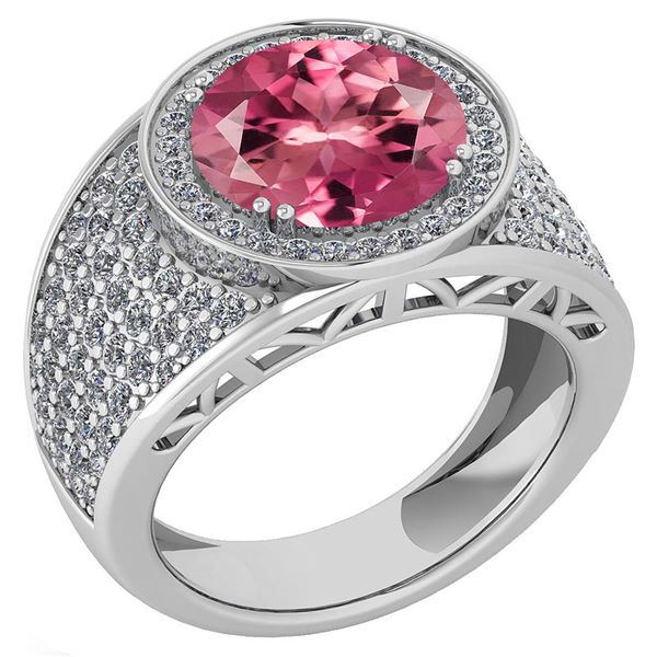 Certified 4.71 Ctw Pink Tourmaline And Diamond VS/SI1 E