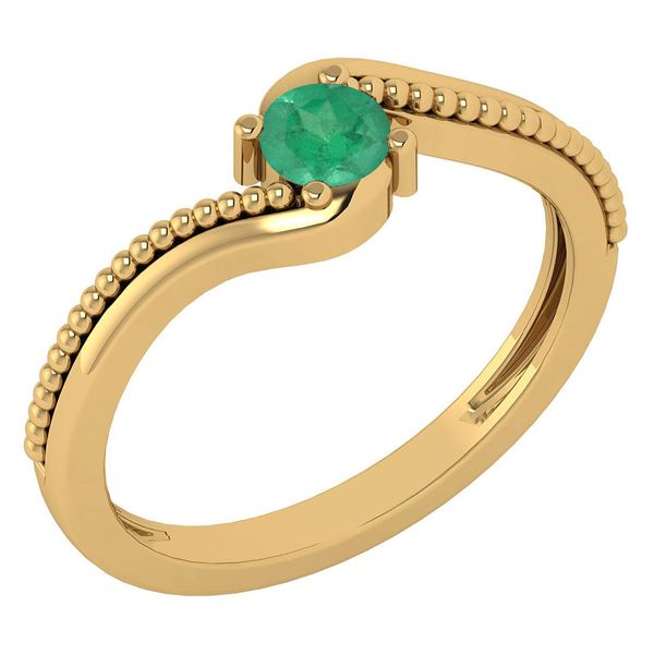 Certified 0.50Ctw Genuine Emerald 14K Yellow Gold Ring