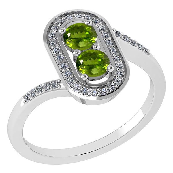 Certified 0.68 Ctw Peridot And Diamond 14k White Gold H