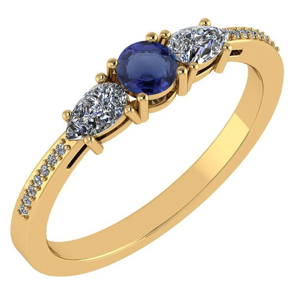 Certified 0.77 Ctw Blue Sapphire And Diamond 14k Yellow