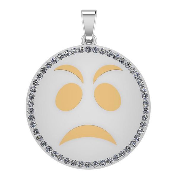 Certified 0.95 Ctw Diamond Smiley 18K White Gold Pendan