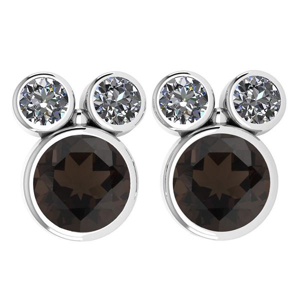 Certified 3.14 Ctw Smoky Quartz And Diamond VS/SI1 Earr