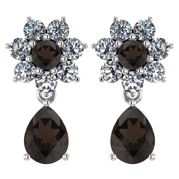 Certified 4.86 Ctw Smoky Quarzt And Diamond Platinum Ha